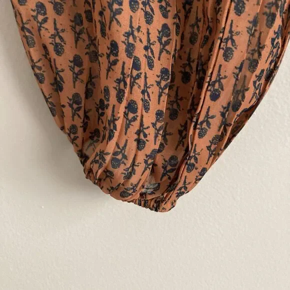 Anthropologie PORRIDGE Puff Long Sleeve Wrap Blouse Size Small Brown Floral - Picture 5 of 8
